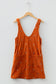 Gold Flame Flower Embroidered Corduroy Overall Mini Dress