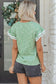 Light Pink Twilled Print Lace Trim Ruffled Short Sleeve Blouse