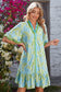 Sky Blue Botanical Floral Print Frilled Trim V Neck Button Front Loose Dress