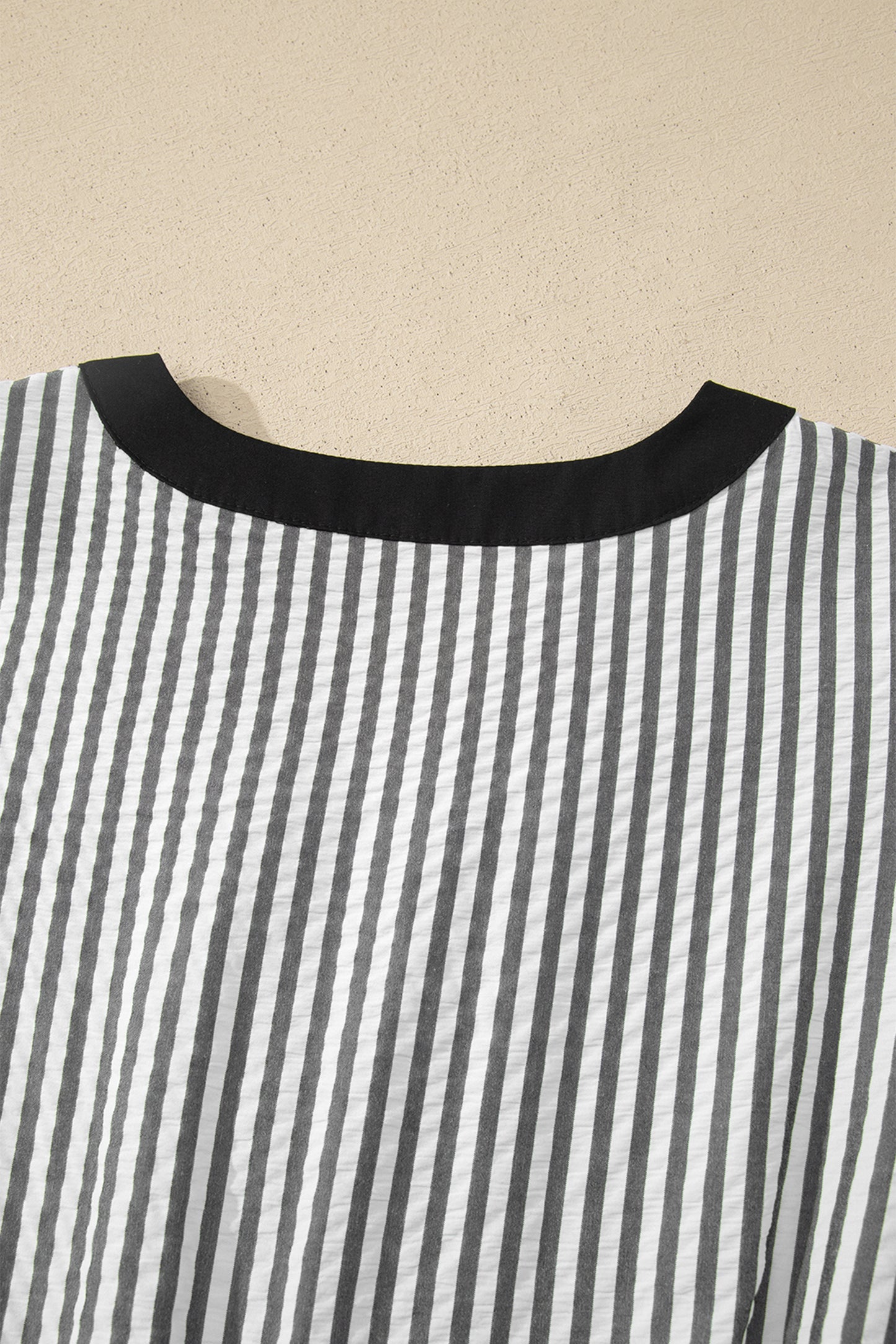 Black Stripe Contrast Trim V Neck Flutter Sleeve Casual Long Dress