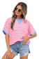 Pink Stripe Contrast Trim Loose Short Sleeve Top