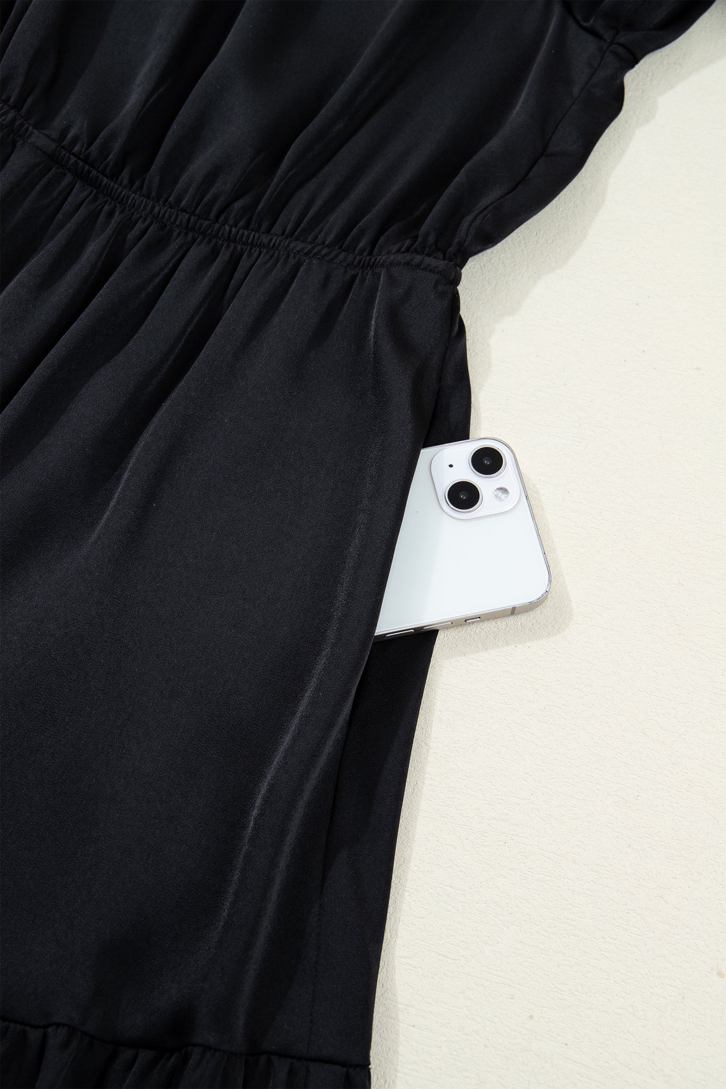 Black Flounced Bracelet Sleeve V Neck Tiered Maxi Dress
