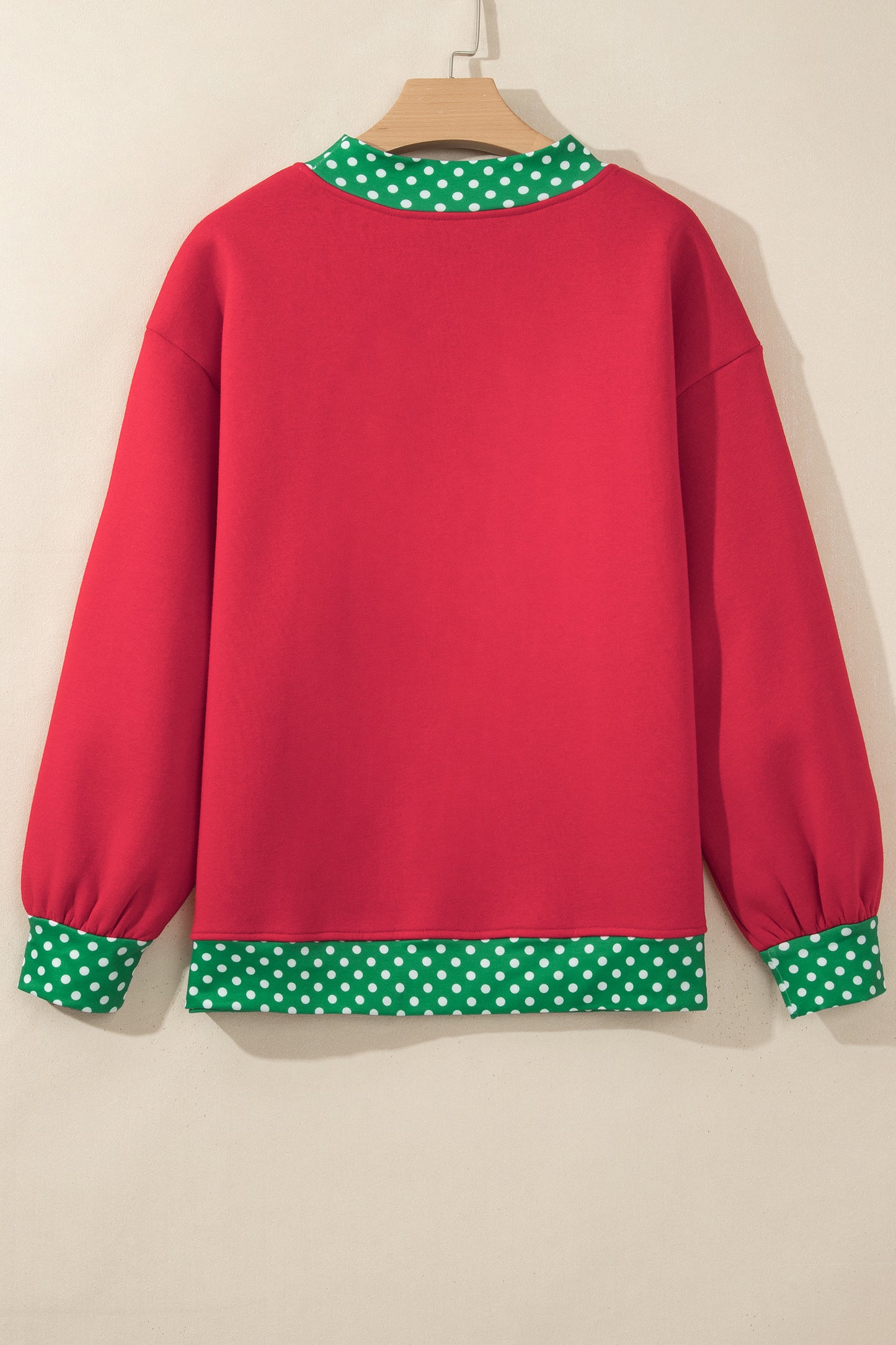 Brown Colorblock Polka Dot Contrast Trim Oversized Sweatshirt