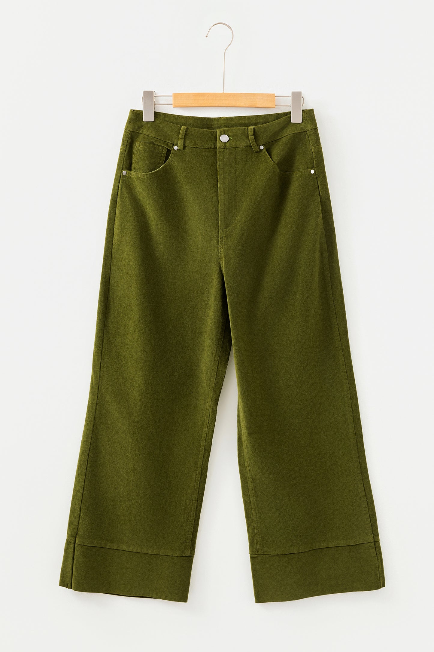 Burgundy Corduroy Solid Color High Waist Wide Leg Pants