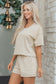 Jet Stream Solid Color Contrast Textured Patchwork Raw Edge 2pcs Short Set