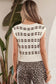 White Contrast Geometric Textured Knit V Neck Cropped Sweater Vest