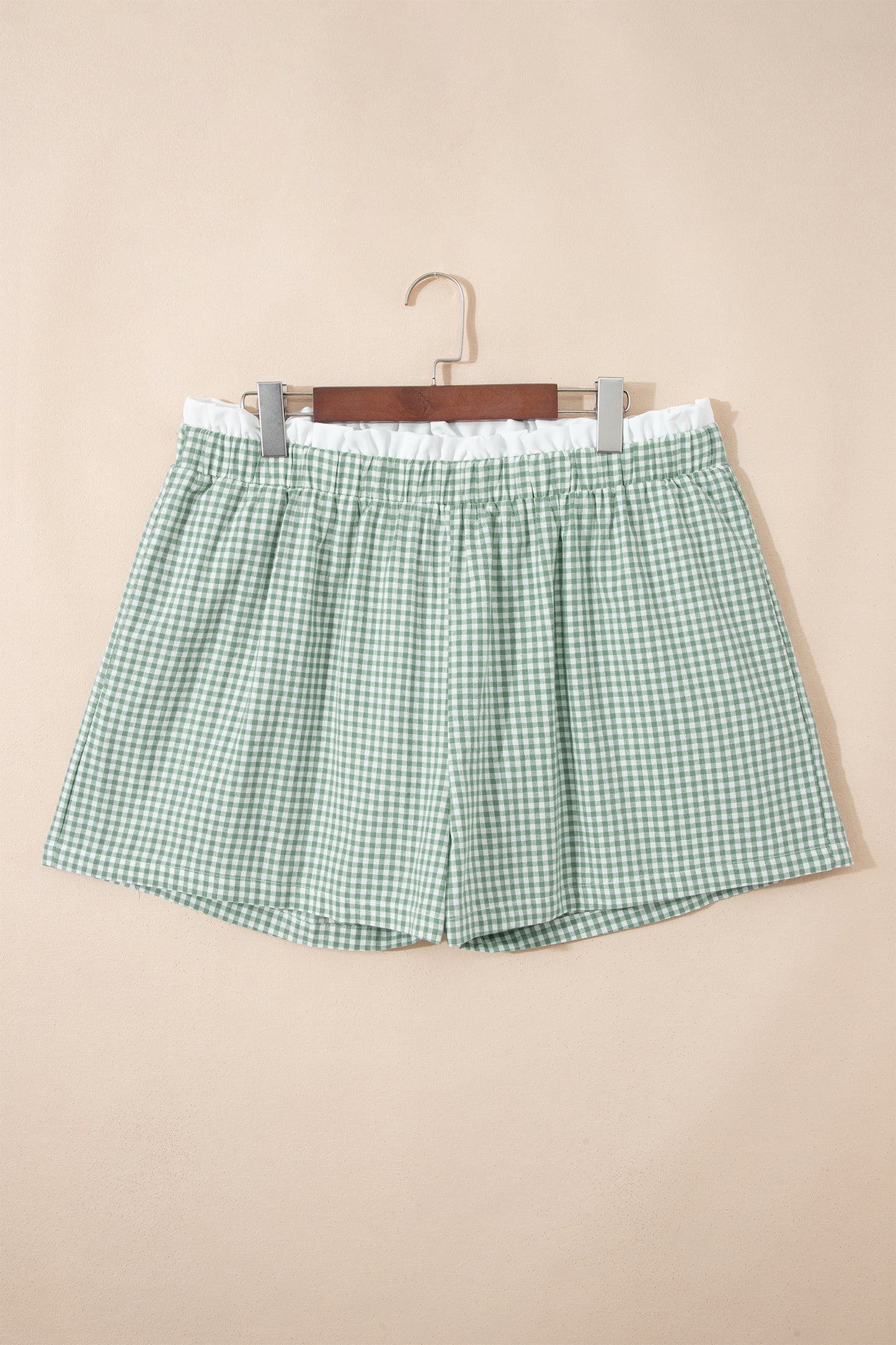 Sky Blue Contrast Trim Plaid Print Plus Size Shorts