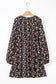 Black Floral Deep V Neck Smocked Bust Bubble Sleeve Babydoll Dress