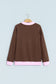 Coffee Colorblock Trim Crewneck Long Sleeve Pullover Sweatshirt