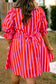 Rose Stripe Frilled Collar Button Neck Short Sleeve Curvy Mini Dress