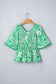 Green Flirty Floral Smocked V Neck Blouse