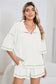 White Breathable Waffle Color Block Trim 2pcs Casual Short Set
