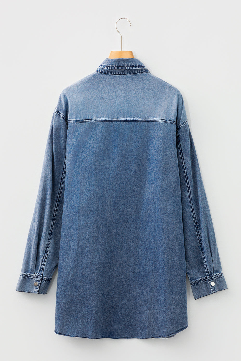 Medium Grey Beau Chest Pocket Raw Hem Denim Loose Shirt Dress