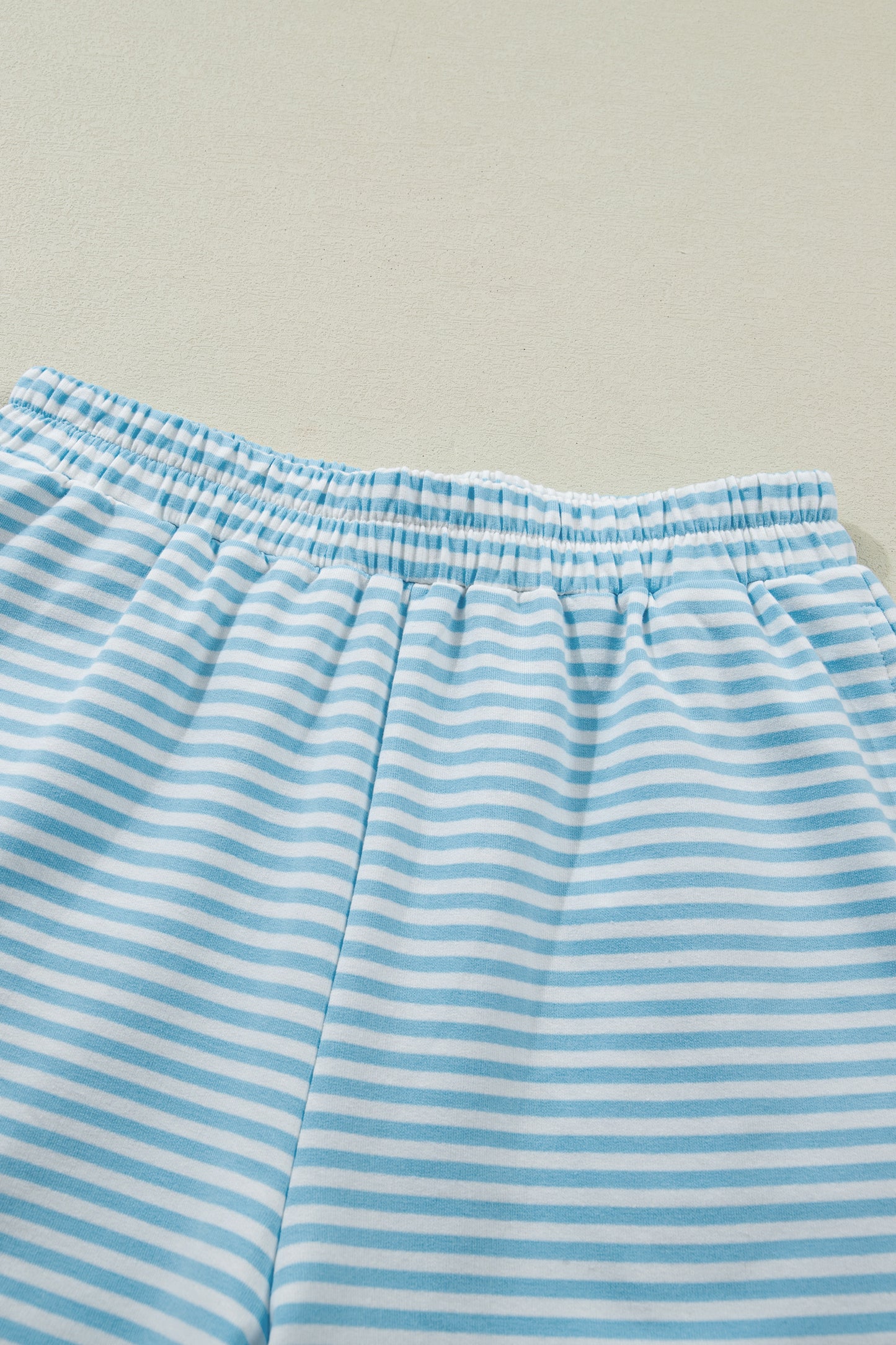 Pink Stripe Cuffed Sleeve Contrast Mock Neck Tee Casual 2pcs Short Set