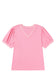 Bonbon V Neck Pleated Short Puff Sleeve Plus Size Blouse