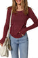 Burgundy Exposed Seam Ribbed Long Sleeve Top
