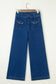 Sail Blue Hardware Decor Patched Pockets Wide Leg Denim Pants
