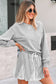 Light Grey Lace Patchwork Drop Shoulder Pullover Drawstring Skort 2pcs Outfit
