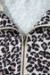 Brown Plus Size Leopard Print Striped Webbing Patchwork Half Zip Blouse