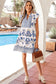 Blue Boho Western Floral Printed Split Neck Ruffled Sleeve Mini Dress