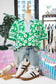 Green Flower Printed Contrast Patchwork Collar Short Sleeve Blouse