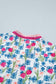 Rose Floral Print Ruffle V-Neck Short Sleeve Loose Tunic Shirt