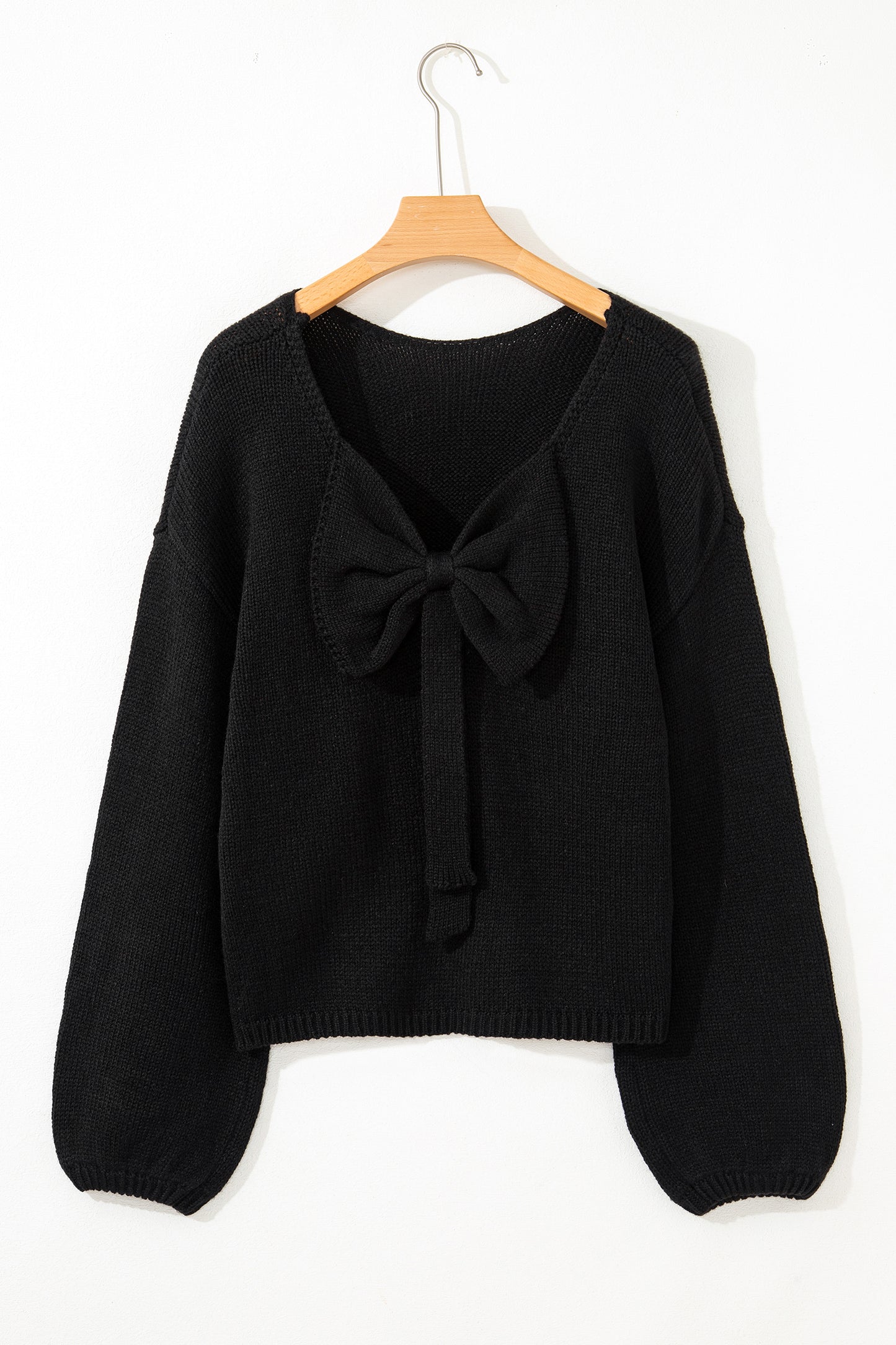Bright Green Festive Bow Backless Bubble Sleeve Sweater