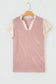Fushia Plus Size Contrast Frilled Neckline Ruffled Short Sleeve Ribbed Textured Blouse