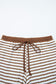 Khaki Stripe Plus Size Collared V Neck Loose Pullover Drawstring Elastic Waist Wide Leg Pant Set