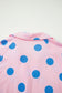 Pink Polka Dot Print V Neck Tee Short Set
