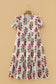 Beige Floral Short Bubble Sleeve Tiered Maxi Dress