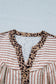 Pink Stripe Leopard Trim V Neck Button Down Half Sleeve Shirt