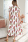 Beige Floral Short Bubble Sleeve Tiered Maxi Dress