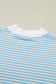 Pink Stripe Cuffed Sleeve Contrast Mock Neck Tee Casual 2pcs Short Set