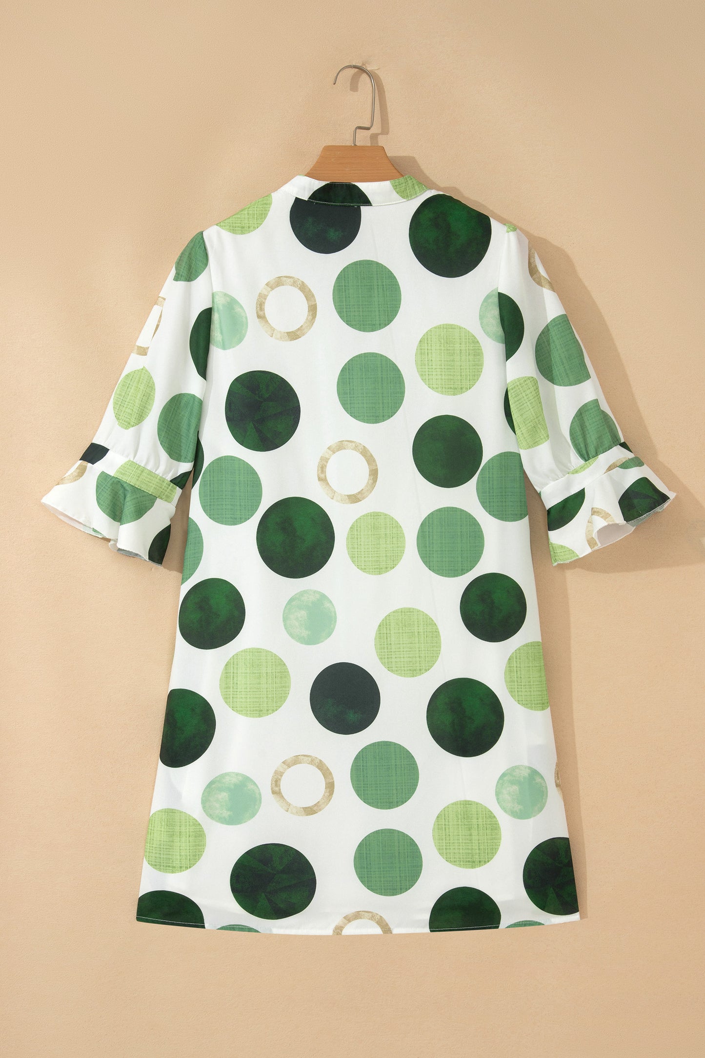 Green Polka Dot Print Flounced Half Sleeve Casual Vacation Style Mini Dress