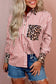 Sky Blue Striped Leopard Print Patchwork Button Up Womens Shirt