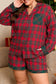 Red Plus Size Plaid Contrast Patchwork Long Sleeve Shirt and Shorts 2pcs Pajama Set
