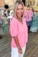 Bonbon Solid Color V Neck Short Puff Sleeve Blouse