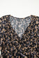 Black Floral Deep V Neck Smocked Bust Bubble Sleeve Babydoll Dress