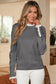 Racing Red Lace Trim Patchwork Buttoned Cuffs Loose Sweater
