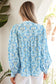 Sky Blue Paisley Print Puff Sleeve Loose Shirt