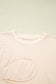 Beige Raw Edge Flower Patch Drop Shoulder Casual Top