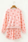 Sky Blue Polka Dot Print Drop Shoulder Pullover Drawstring Shorts Set