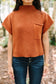 Dark Blue Patch Pocket Ribbed Knit Short Sleeve Sweater