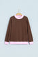 Coffee Colorblock Trim Crewneck Long Sleeve Pullover Sweatshirt