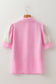 Rose Floral Ric Rac Edge Puff Sleeve Button Up Summer Shirt