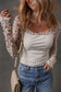 White Floral Lace Patchwork Square Neck Long Sleeve Top