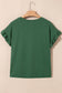 Black Solid Color Ribbed Ruffled Short Sleeve T Shirt