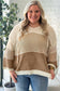 Parchment Colorblock Hollowed Knit Plus Size Hooded Jumper Sweater