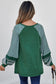 Navy Blue Contrast Print Striped Raglan Long Sleeve Loose Top